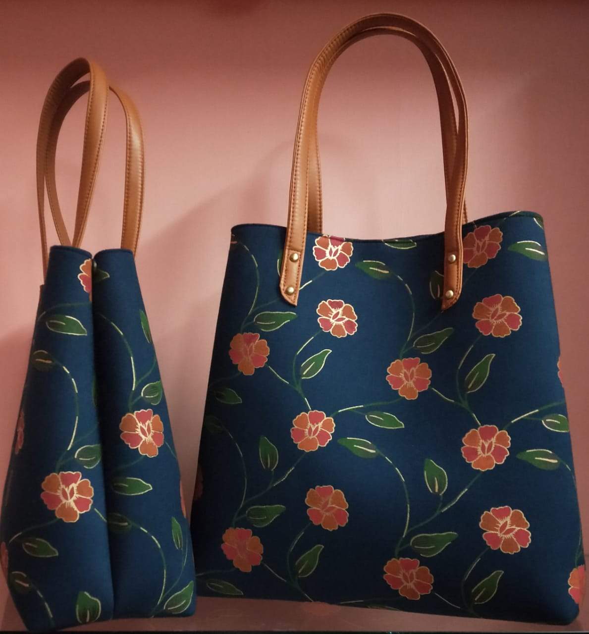 Tote Bag (Navy Blue & Floral)